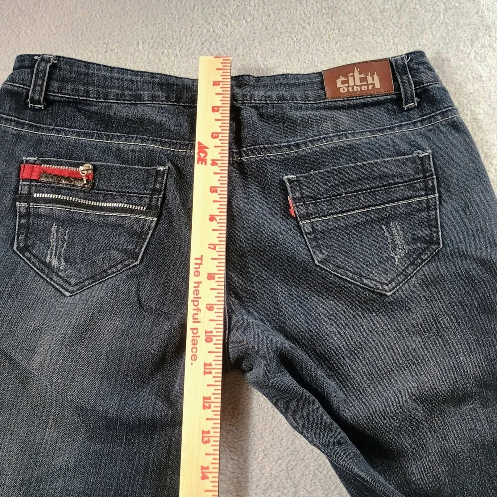 City‎ Other Mens Jeans Dark Wash 31 Red Zipper Accent Distressed Streetwear